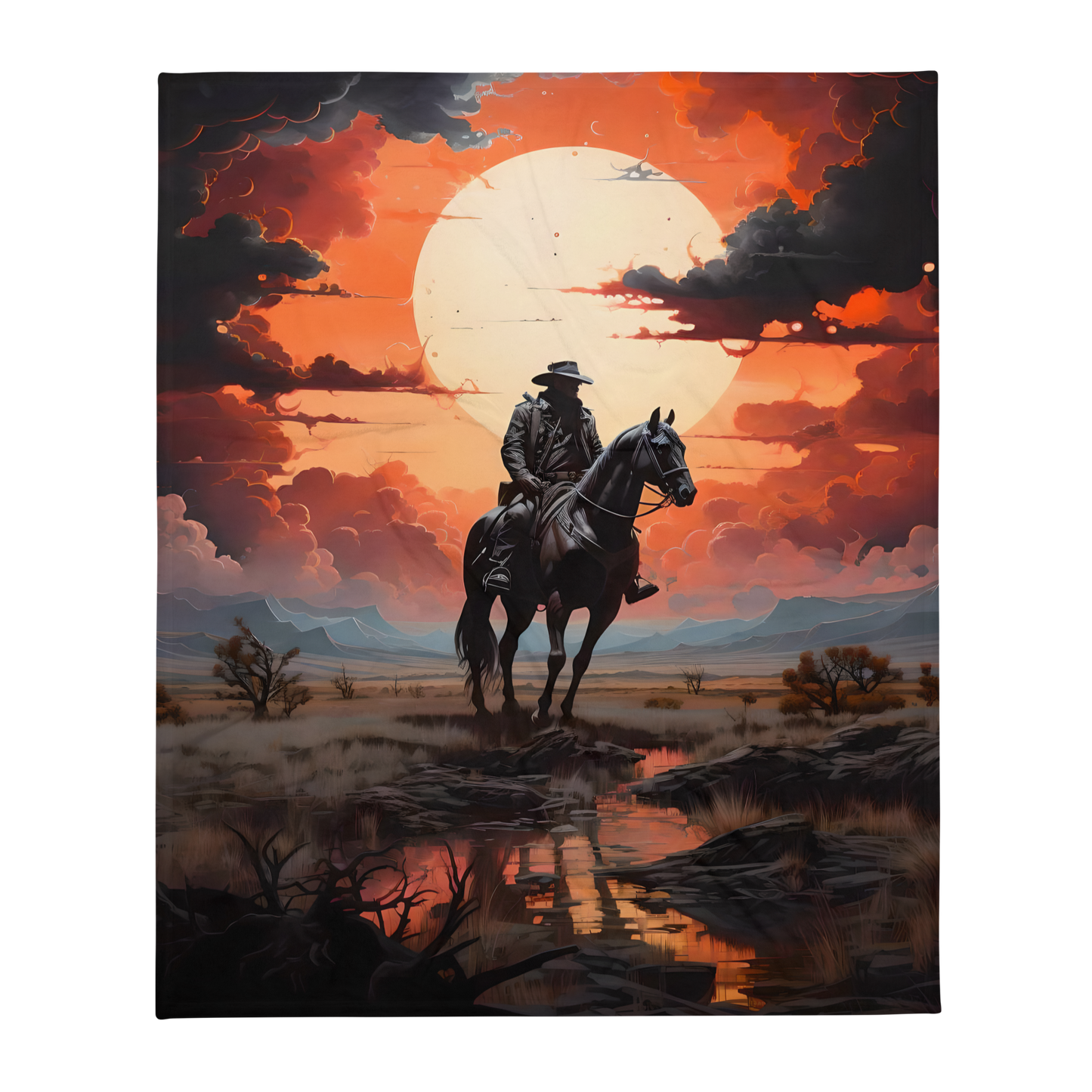 Cowboy In The Sunset Throw Blanket 50X60