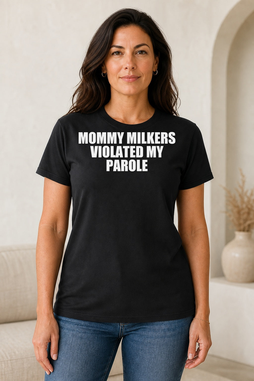 MOMMY MILKERS VIOLATED MY PAROLE TEE safe model mockup
