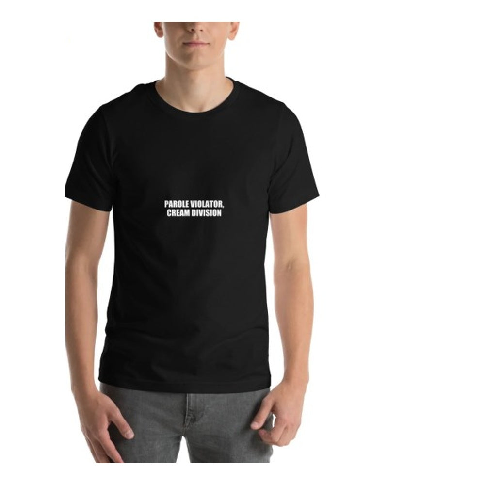 PAROLE VIOLATOR, CREAM DIVISION TEE actual Printful placement mockup